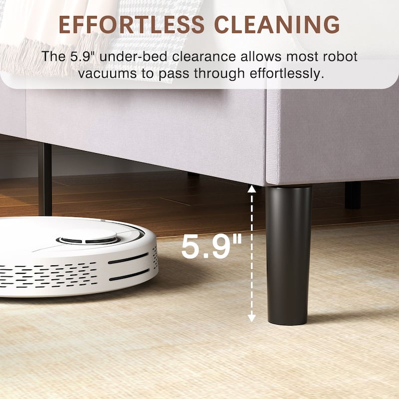 VECELO Adjustable Upholstered Split Headboard Bed Frame with Charging Station USB Port Type C No Box Spring Needed Noiseless Bed