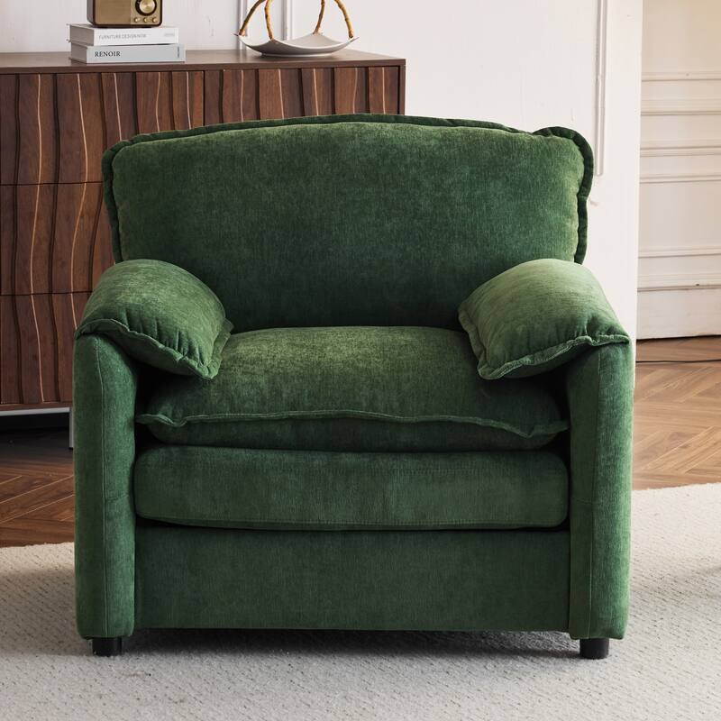 Oversized Chenille Bean Bag Chair, High Back Reading Armchair, Comfy Fluffy Sofa Chair with Cushions & Wide Seat - Green