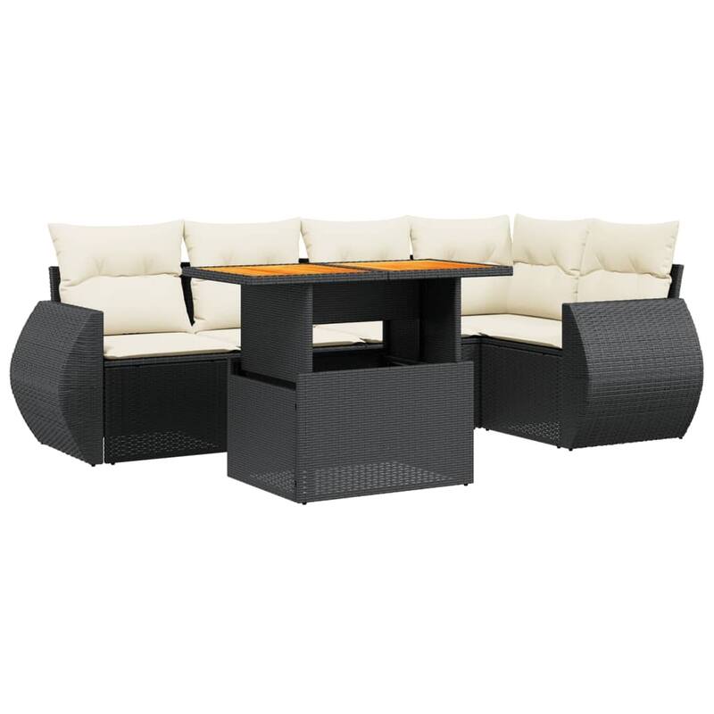 vidaXL Patio Sofa Set with Cushions Table and Modular Sofas 6 Piece Poly Rattan - 21.7 x 39.4 x 28.7