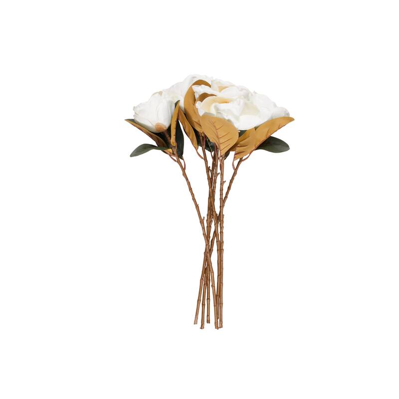 White Polyester Tall Magnolia Artificial Flower Stem (Set of 6)