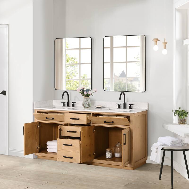 Altair Gavino Bath Vanity with Grain White Composite Stone Top and Mirror