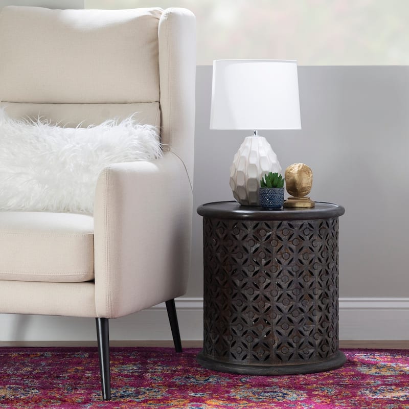 Linon Jennifer Boho Round Side Table - Dark Grey