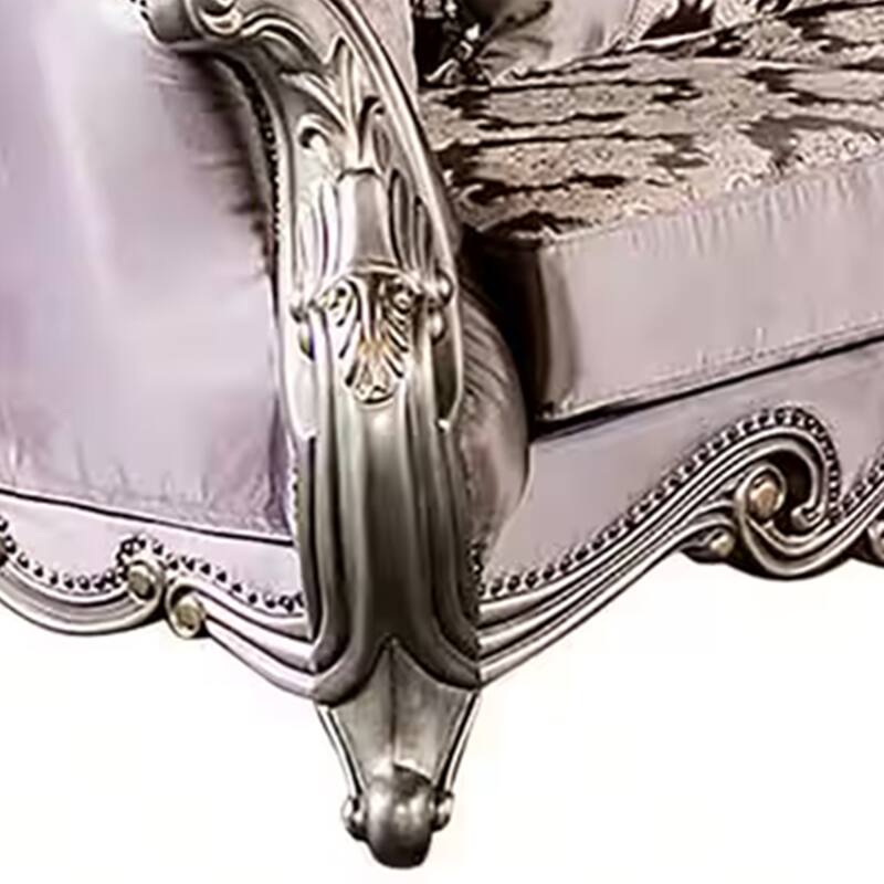 Aboi Loveseat, 3 Accent Pillows, Purple Velvet, Carved Details, 70 Inch