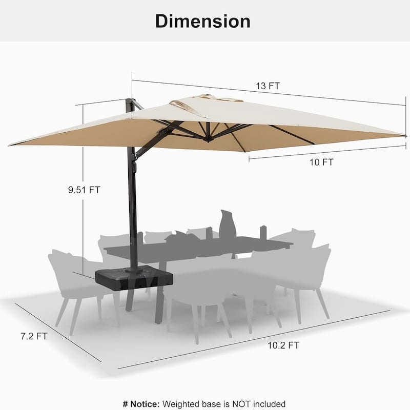 PURPLE LEAF Sturdy Heavy-duty Patio Cantilever Offset Umbrella with 360-degree Rotation