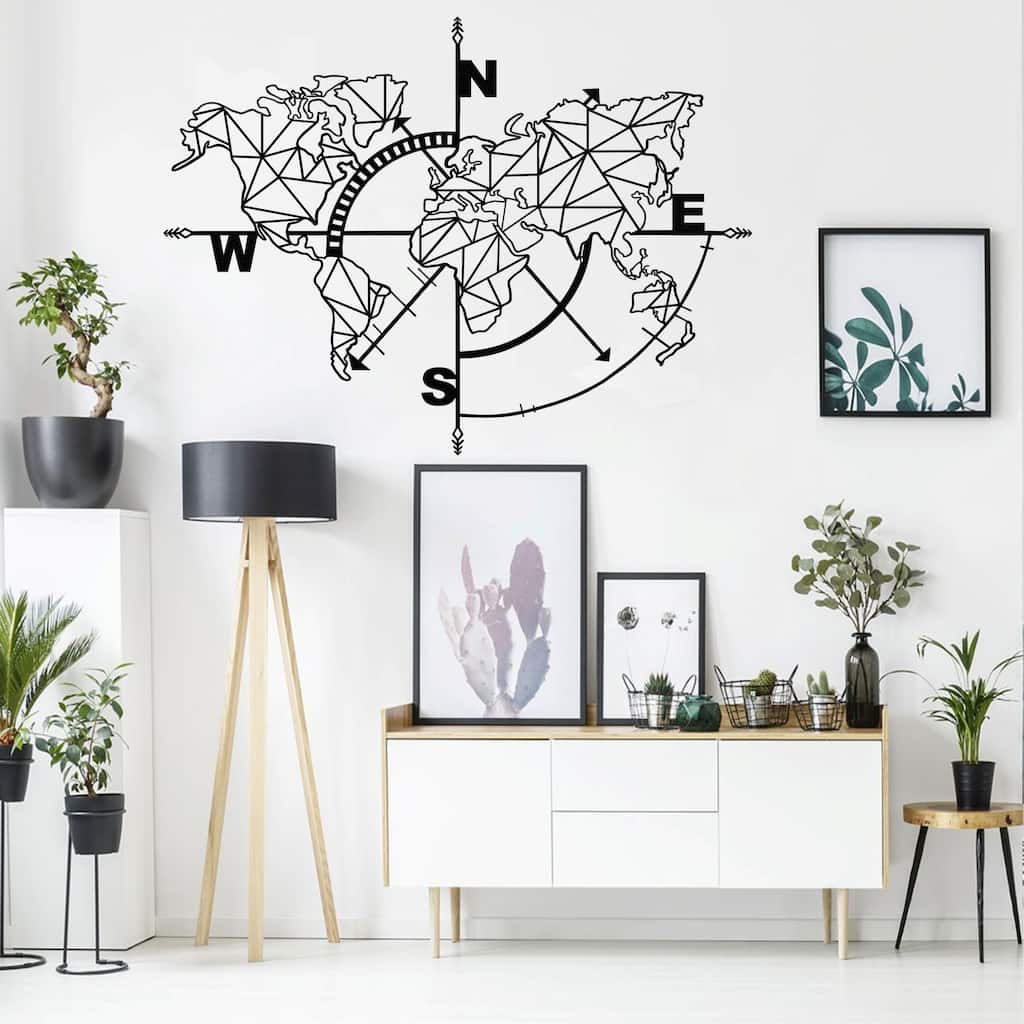 Geometric World Map Metal Wall Decor for Home and Outside - Wall-Mounted Geometric Wall Art Decor