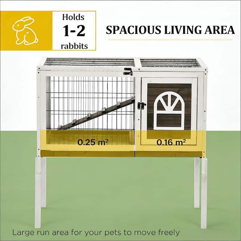 Spacious Pet House,Wood Rabbit Hutch is designed for convenient cleaning - Coffee,White