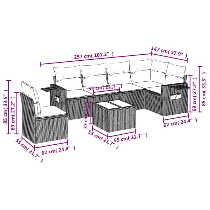 vidaXL Patio Sofa Set with Cushions Outdoor Conversation Furniture Poly Rattan - 24.4 x 24.4 x 27.2