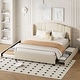 preview thumbnail 2 of 12, Upholstered Platform Bed w/ Wingback Headboard, 1 Twin Trundle & 2 Drawers, Linen Fabric, Queen Size, Beige