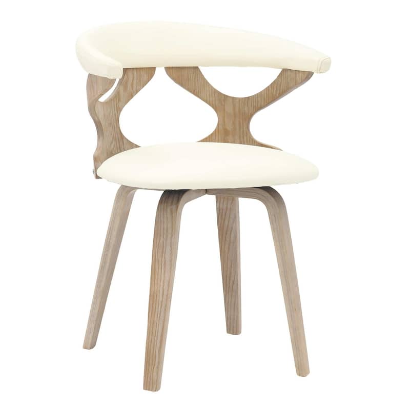 Dining Chairs Round Leather Seat with Solid Wood Legs Accent Arm Chair Modern Cut-Out Design - Washed Walnut/White