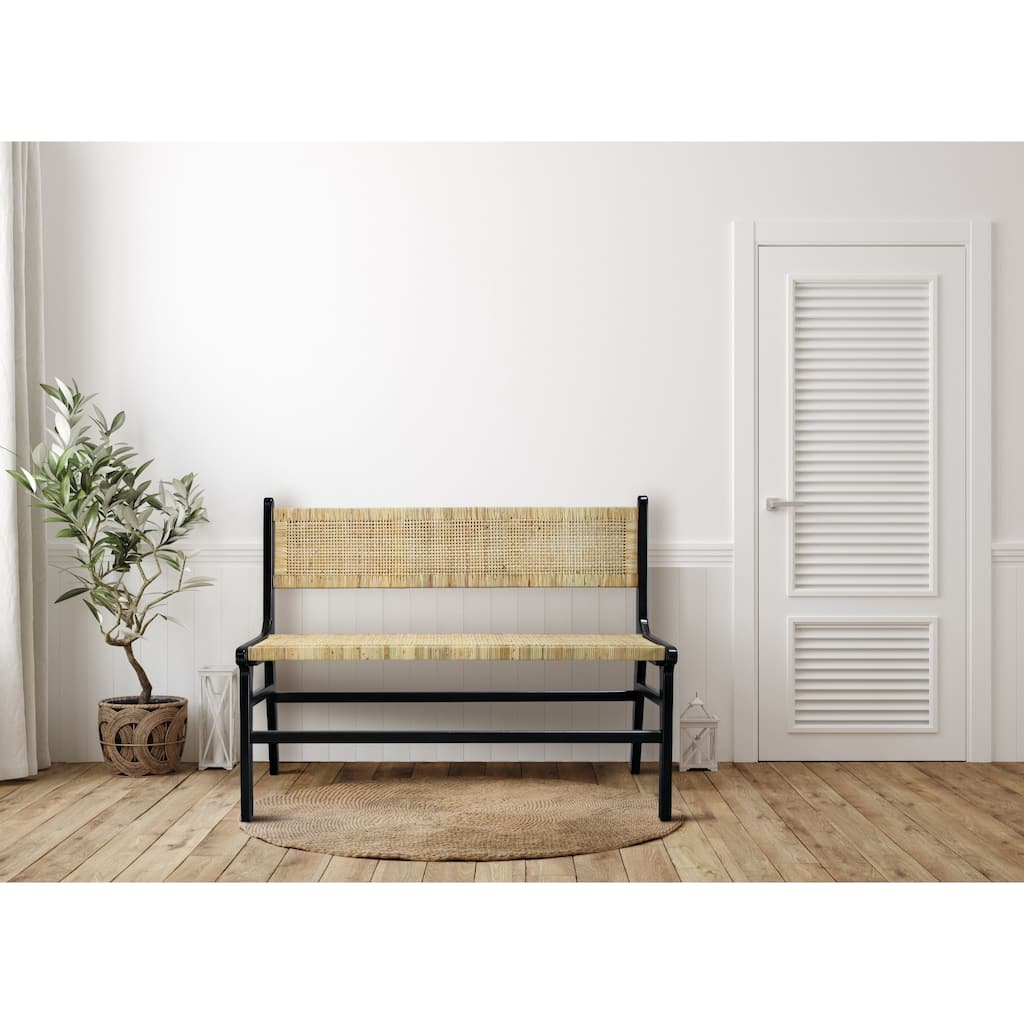 Woven Rectangular Rattan Bench - 47.25" - Black and Brown