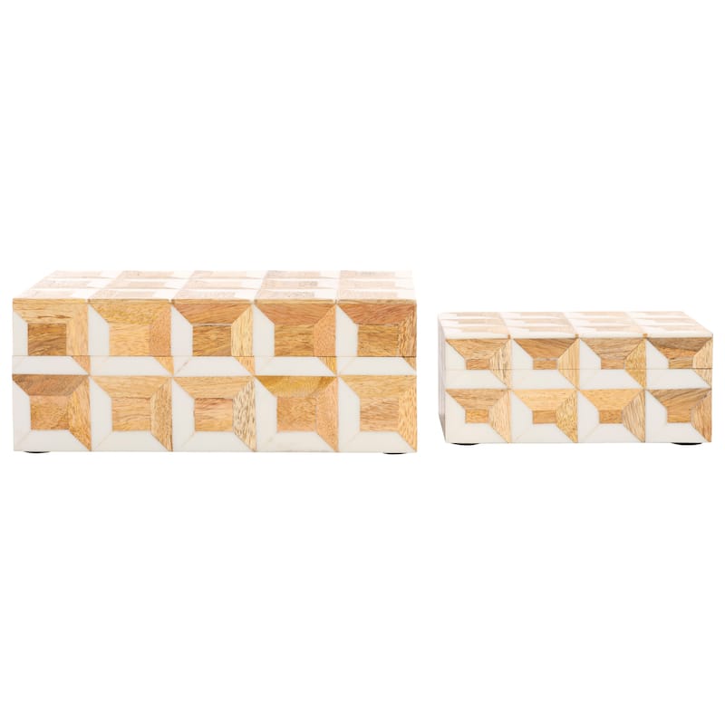 SAFAVIEH Home Aria Antique Ivory/Natural Brown Resin/Mango Wood Decorative Box Set of 2