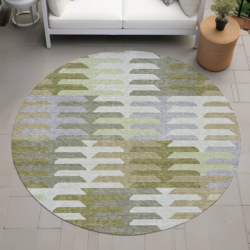 Machine Washable Indoor/ Outdoor Modern Stacks Chantille Rug - Fern - 8' x 8'