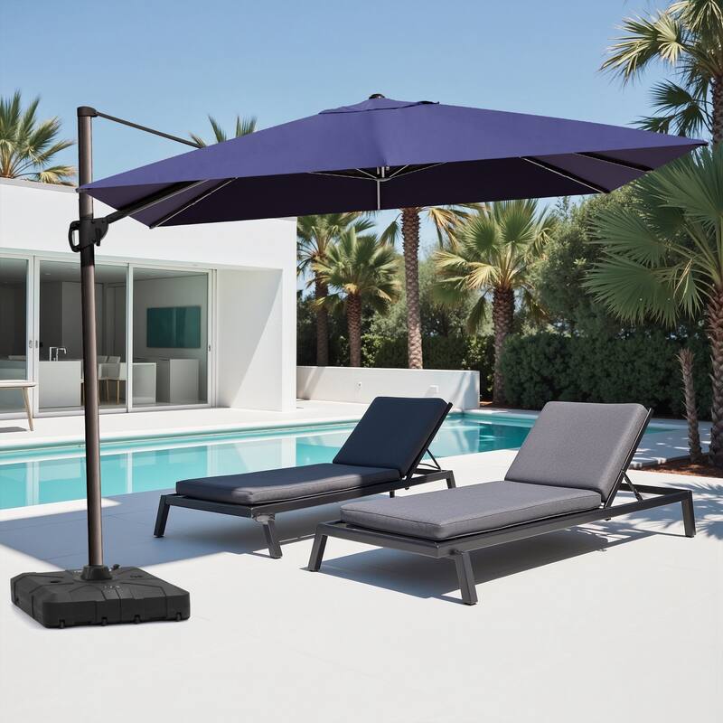 9 FT x 11.5 FT Outdoor Patio Cantilever-Offset Umbrella with Weighted Base - Navy Blue