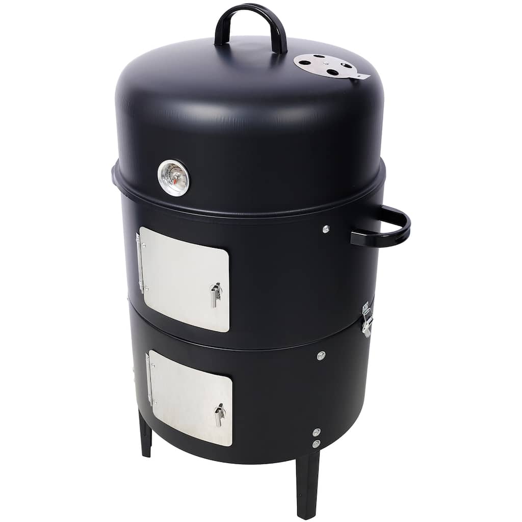 17" Steel Charcoal Smoker, Heavy Duty Outdoor BBQ Grill, Black