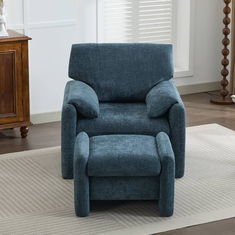 Chenille Single Sofa Chair & Ottoman Set
