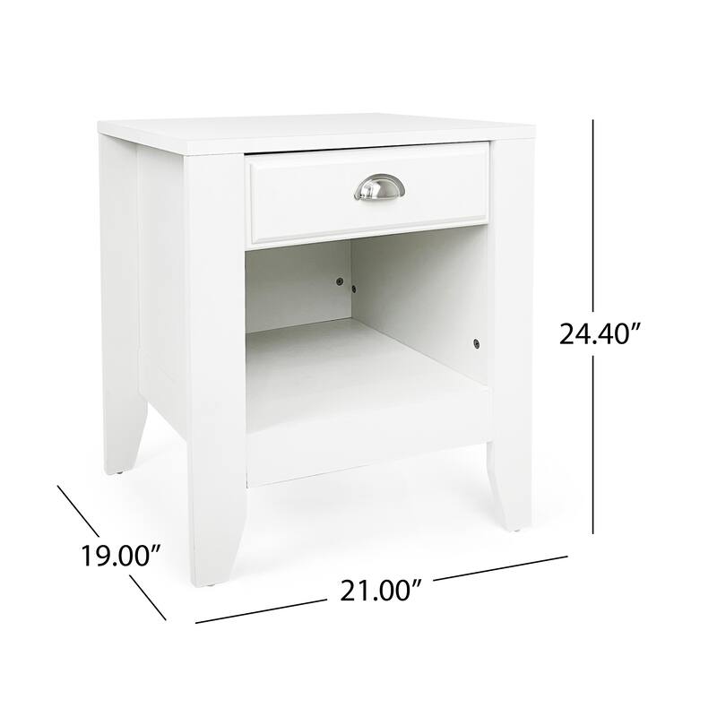 Contemporary Nightstand with Drawer and Open Shelf, Wood Bedside Table for Bedrooms, 2-Tier Storage
