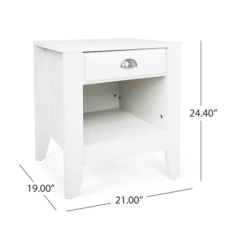Modern Nightstand with Drawer, Bedside Tables, Nightstands with Open Storage Shelf, Wood Bedside Table, 2-Tier Night Table