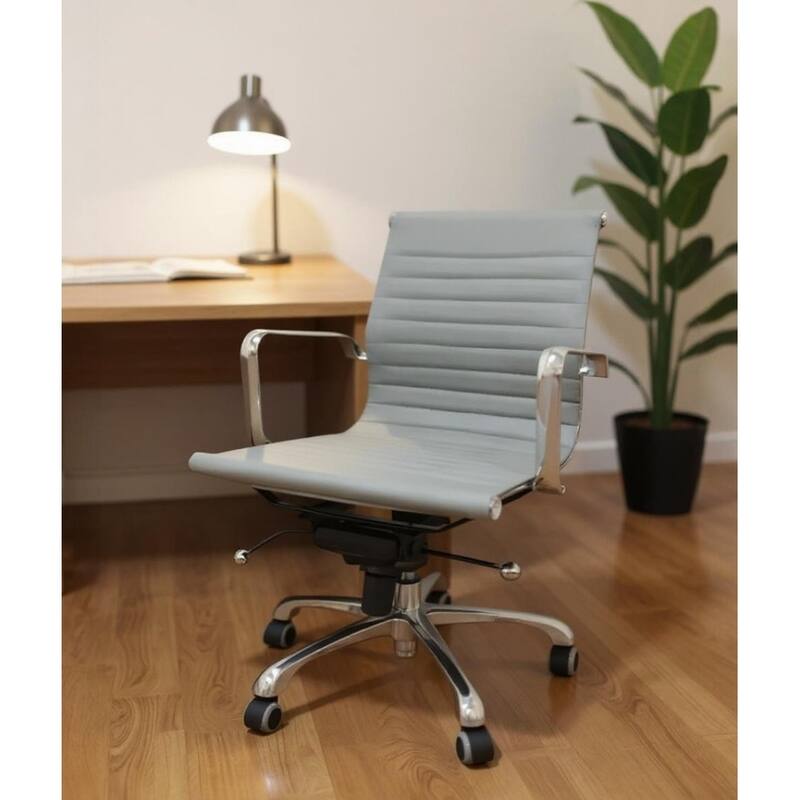 Gray and Silver Faux Leather Adjustable Height Swivel Rolling Office Chair - Gray