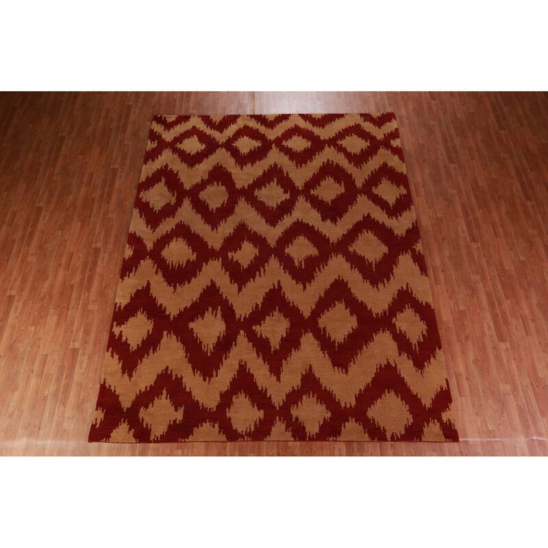 Hand Knotted Oriental 100% Wool Carpet Modern Geometric Oranges & Rust Moroccan Area Rug - 11' 7'' X 9' 0''