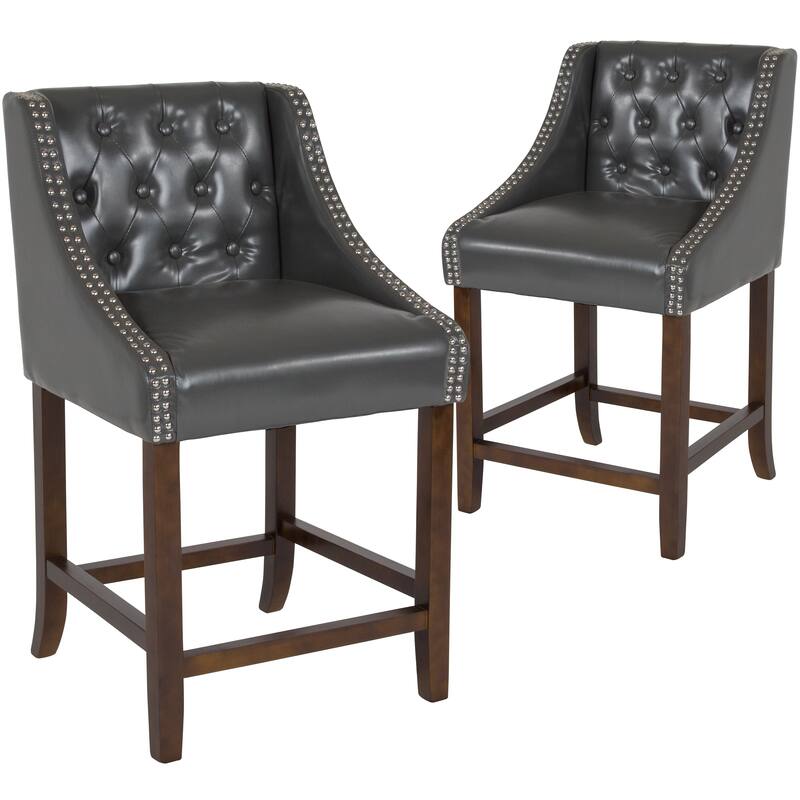 Transitional Tufted Upholstered/Walnut Finish Counter Stool (Set of 2)