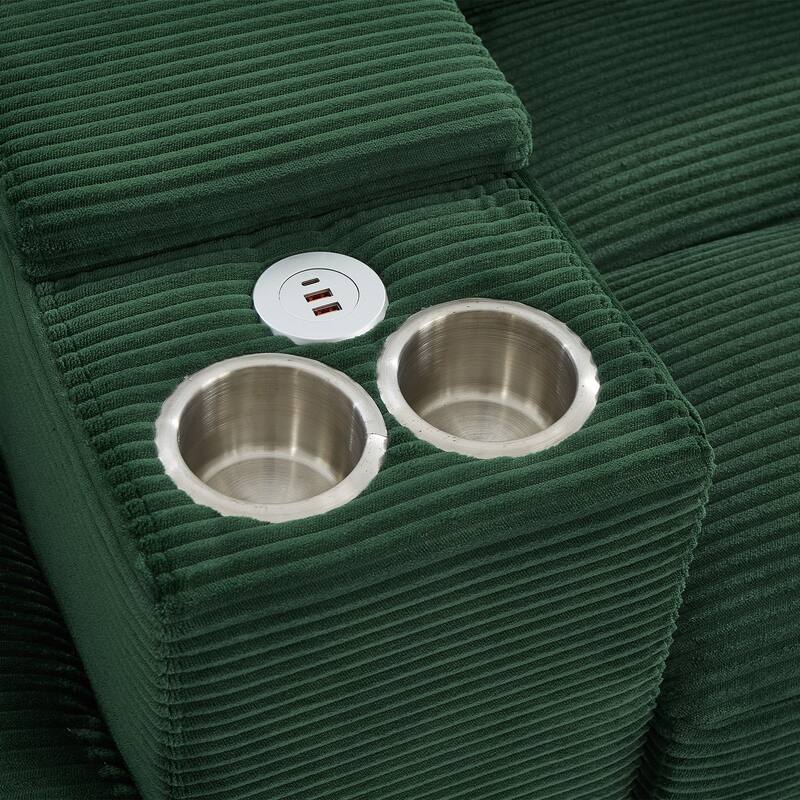 Corduroy Upholstered 4 Seat Sofa, U-shaped Sectional Sofa with Movable Storage Ottomans, Console, Cup Holders and USB Ports