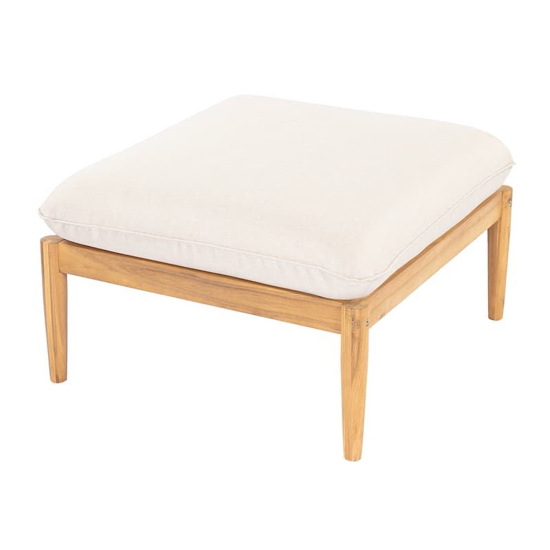 Roomfitters Terassi Outdoor Acacia Wood Ottoman Footrest with Beige Cushion, Light Teak Finish - Beige,Light Teak