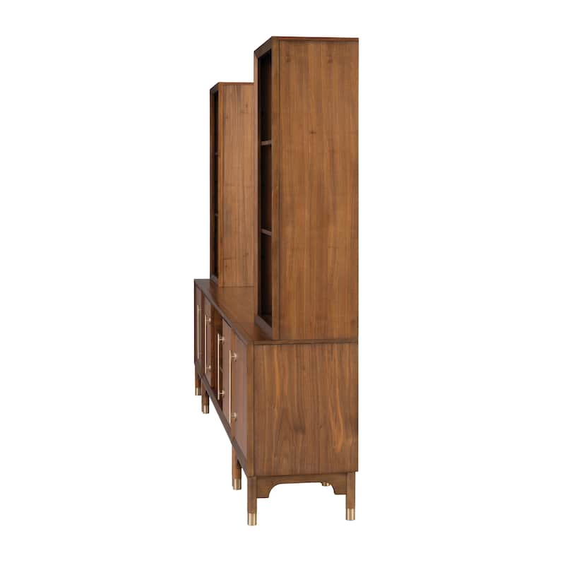 Furniture of America Forma Mid-Century Modern Walnut 5-Piece 118-inch Entertainment Center with LED Lights and 21 Shelves