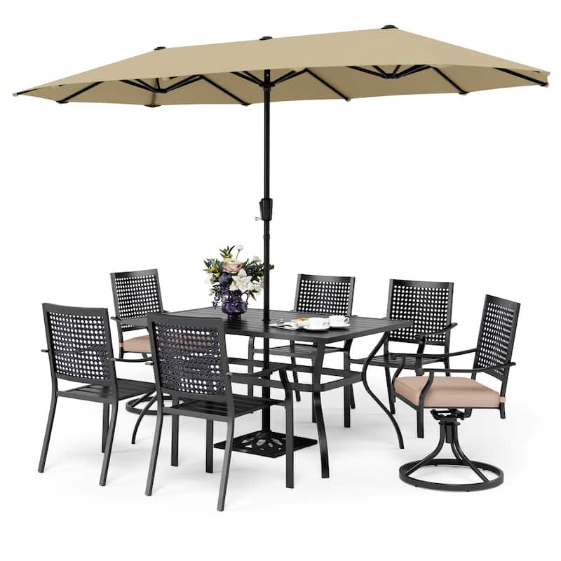 8-Piece Metal E-coating Patio Dining Set with Patio Umbrella
