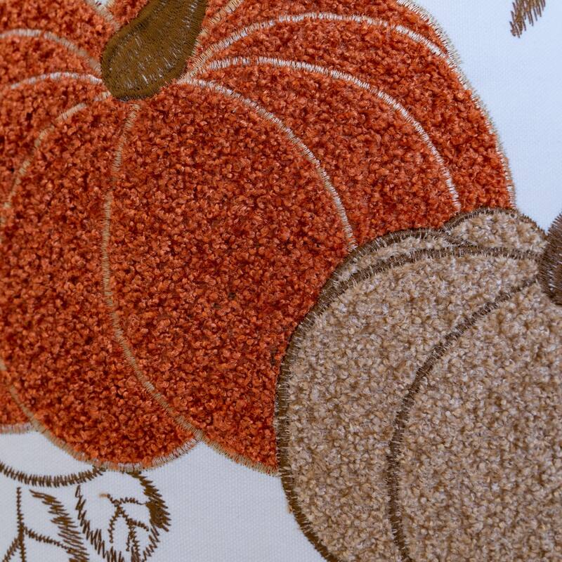 Pumpkin Embroidered Cotton Throw Pillow - Autumn Harvest Accent Cushion
