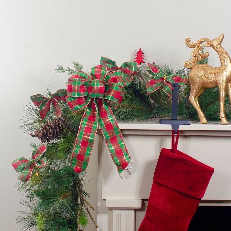 Plaid 2-Loop Christmas Bow Decorations - 5.5" - Red and Green - Pack of 6