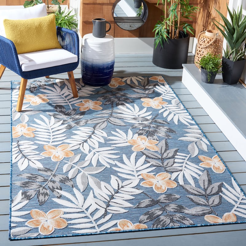 SAFAVIEH Cabana Indoor/ Outdoor Waterproof Transitional Rug - 5'1" x 7'6" - Blue/Grey