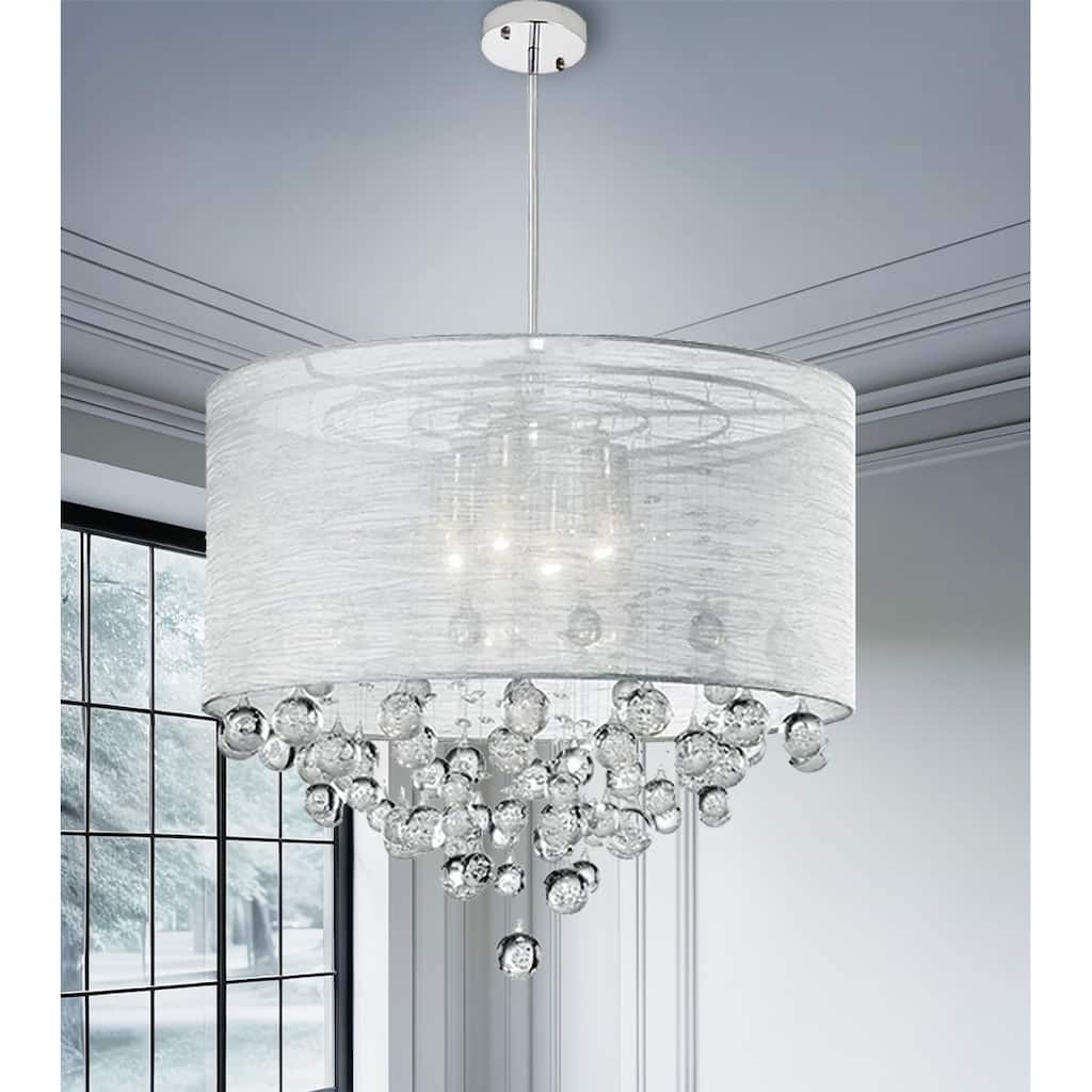 20 Inches 4 - Light Drum Chandelier with Bubble Crystal Accents Luxury Chic Pendant Lamp - N/A
