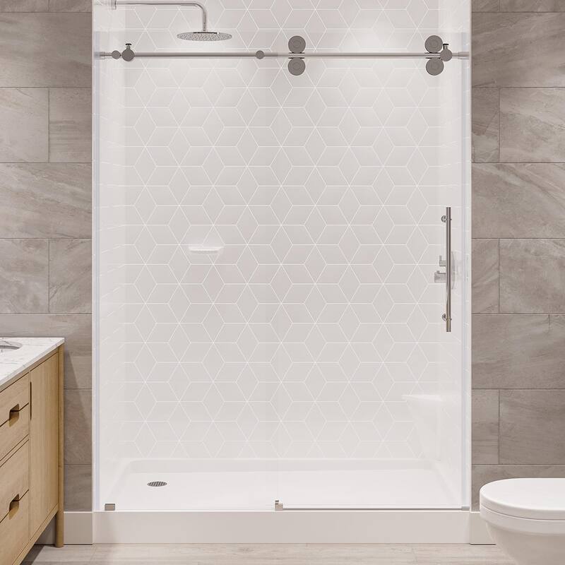 Seawin 52 - 56 in. W x 77 in. H Cosmo Frameless Shower Door 3/8 inch (10 mm) Thick Clear Tempered Glass with NanoShield Coating - Polished Stainless.