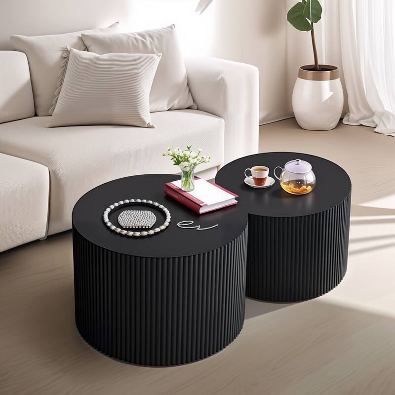 35.83" Stylish and Minimalist Modern Wave Stripe Round Coffee Table.