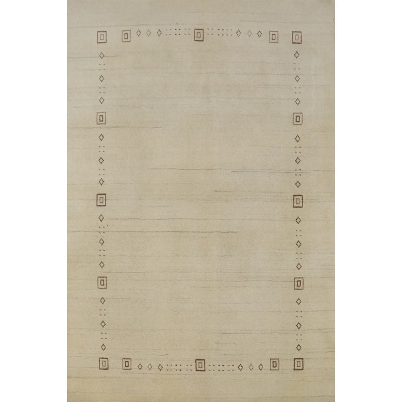Tribal Beige Gabbeh Indian Rug Hand-Knotted Wool Carpet - 4'0" x 5'9"