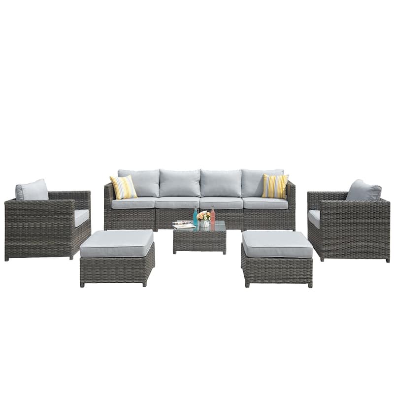 OVIOS Patio Furniture Deep Seat Wicker 9-piece Set