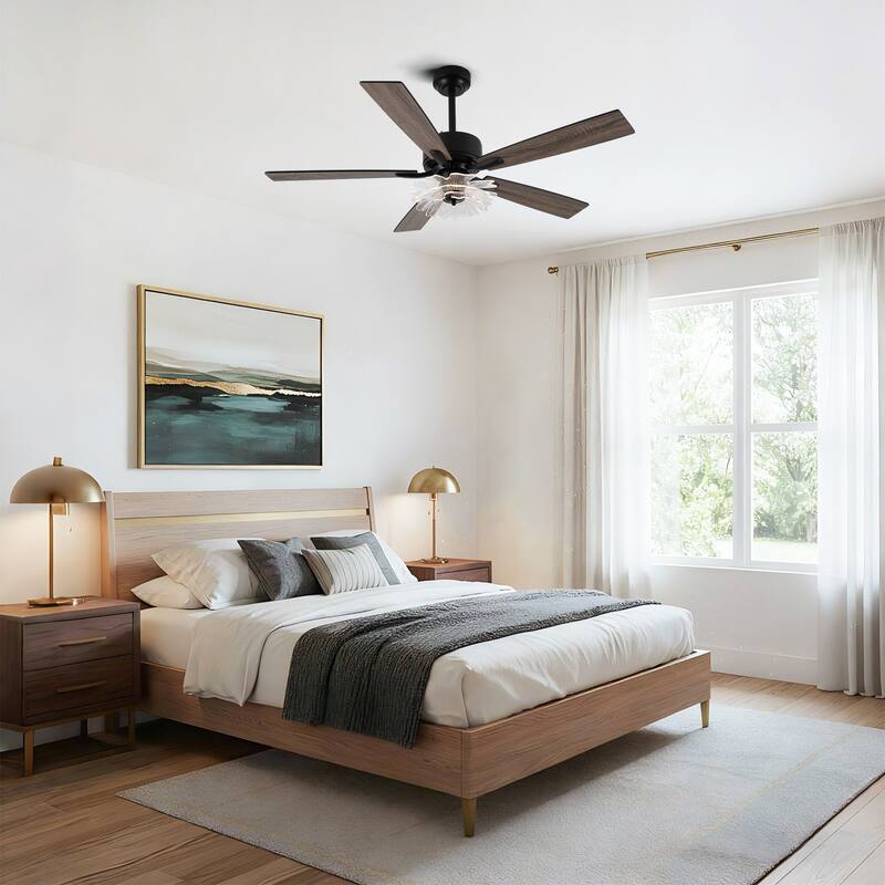 52-inch Industrial Acrylic Matte Black DC Ceiling Fan with Light and Remote