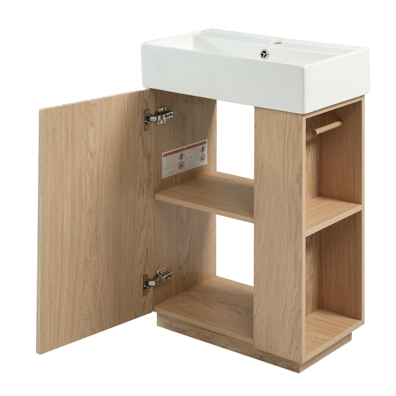 Roomfitters 21.6" Bathroom Vanity with Ceramic Sink, Freestanding Modern Right/Left Door Cabinet, Wood