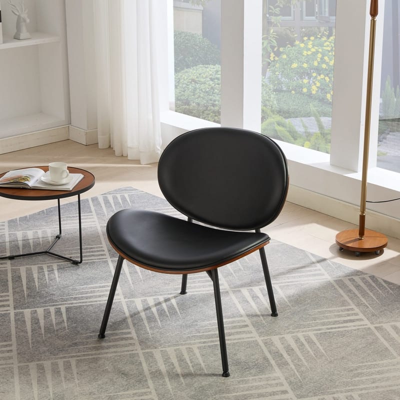 Mid-Century Modern Shell Chair - Black PU Leather with Walnut Finish Tripod Base