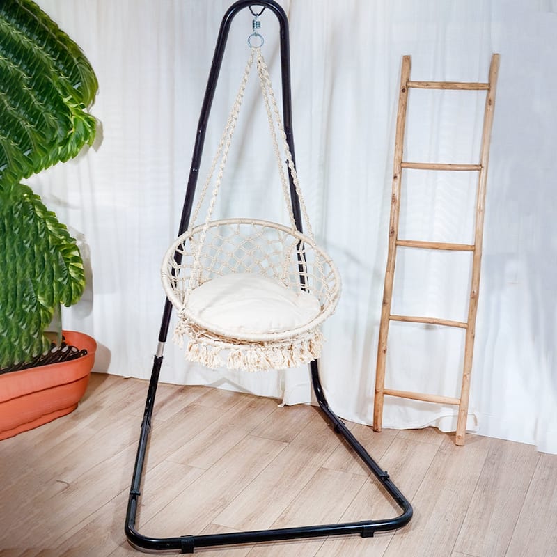 Bahia Macrame Hammock Chair Bedroom Rope Swing Indoor Outdoor Hand Woven Accent Chair - 42 x 32 in