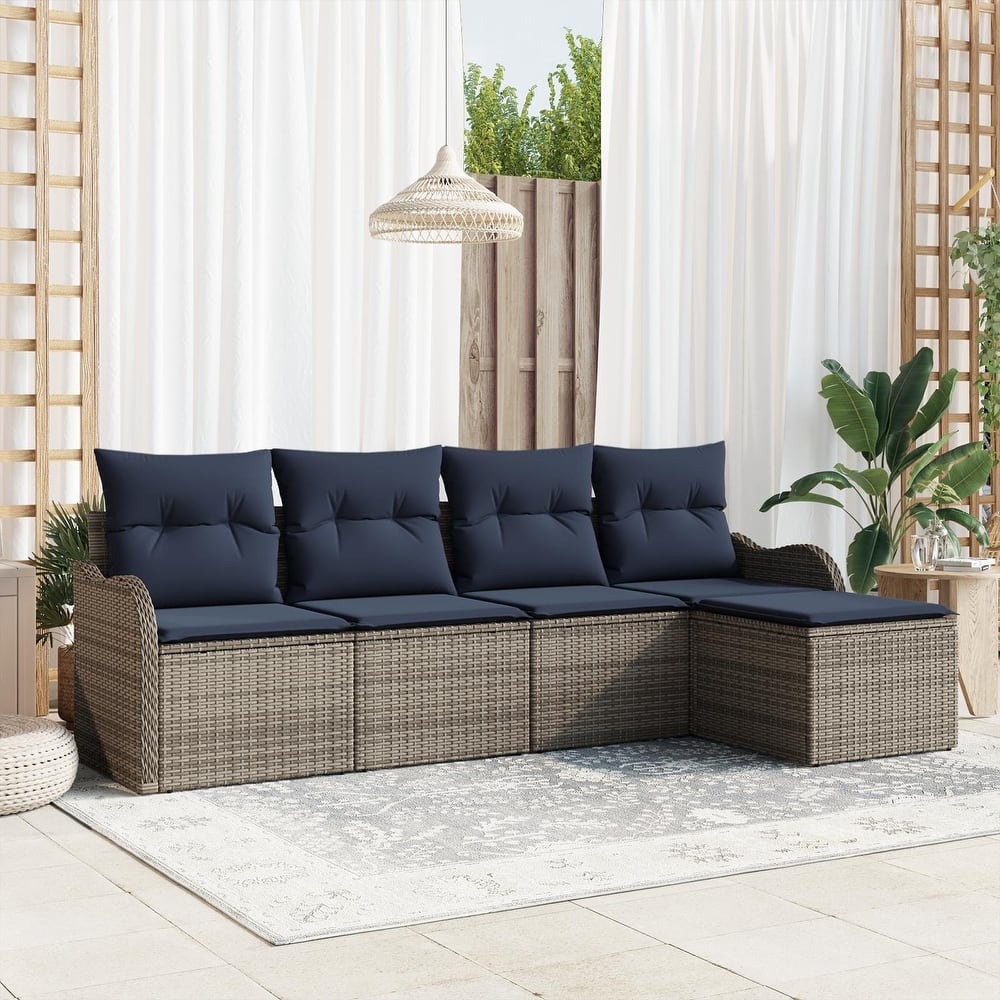 vidaXL 5/6 Garden Sofa Set with Cushions Black/Brown/Grey Poly Rattan - 90.9 x 24.4 x 27.2