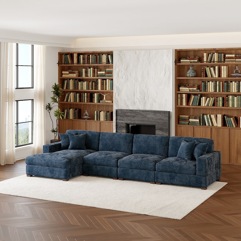 Modern Oversized Chenille Modular Sectional Sofa With Chaise