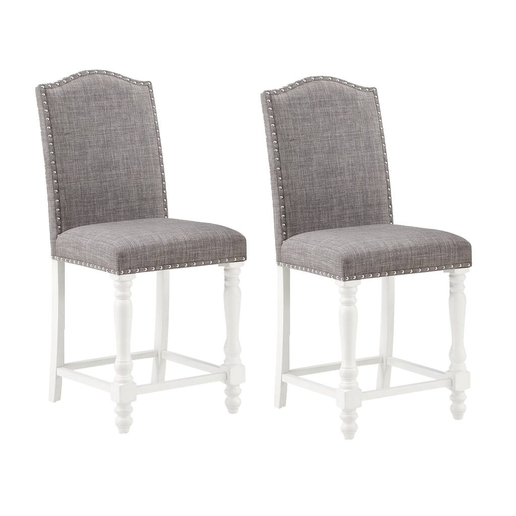 Noh 24 Inch Counter Height Chairs, Set of 2, Nailhead Trim, Gray, White
