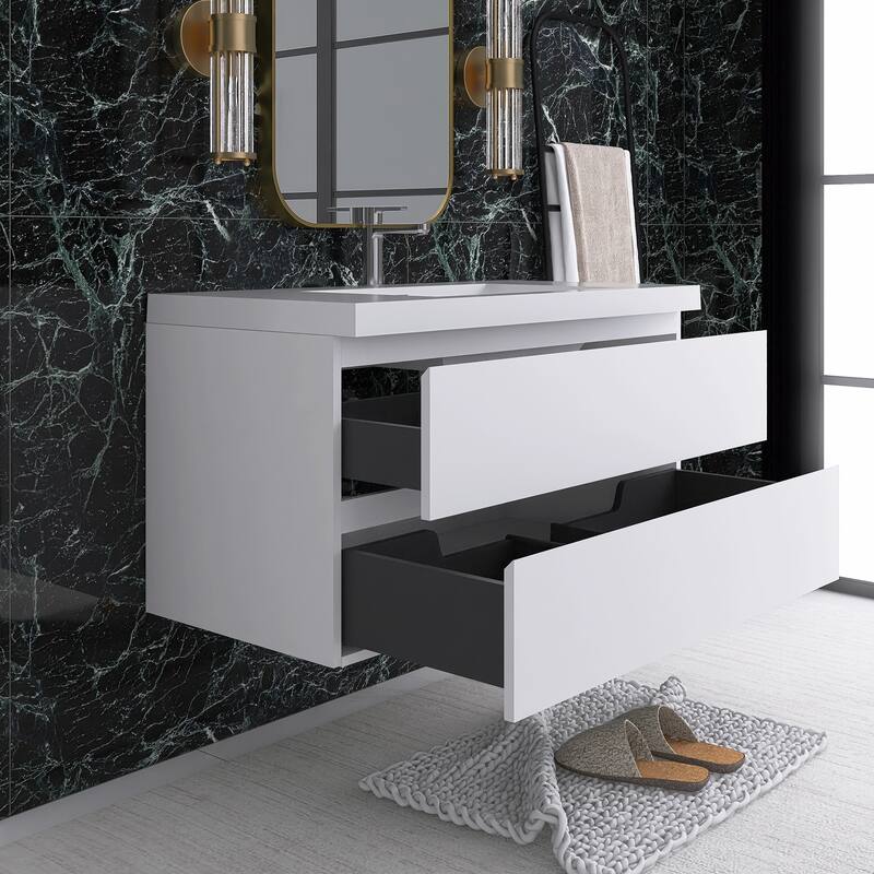 Floating Bathroom Vanity with Integrated Resin Top