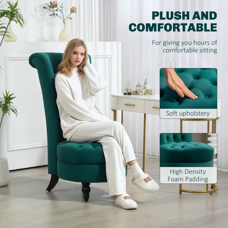Polyester Rubber Wood High Back Chair with Tufted Seat
