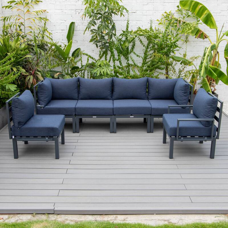Chelsea 6-Piece Outdoor Patio Sectional Set in Black Aluminum with Removable Cushions for Backyard Garden and Patio Deck