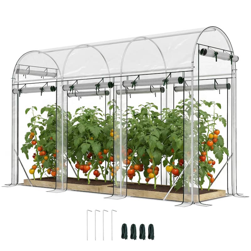 Outsunny Walk-in Tunnel Greenhouse, 10' x 3' x 6.5' Hoop House Greenhouse with 8 Roll-Up Doors, Plant Hot House