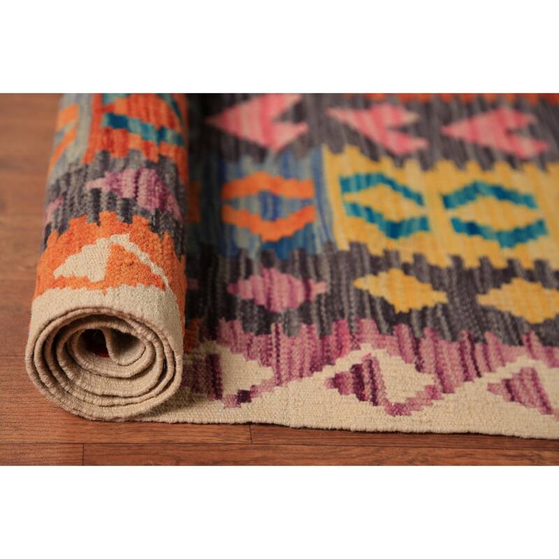 Kilim Oriental Area Rug Flatweave Wool Carpet - 9'8"x 13'0"
