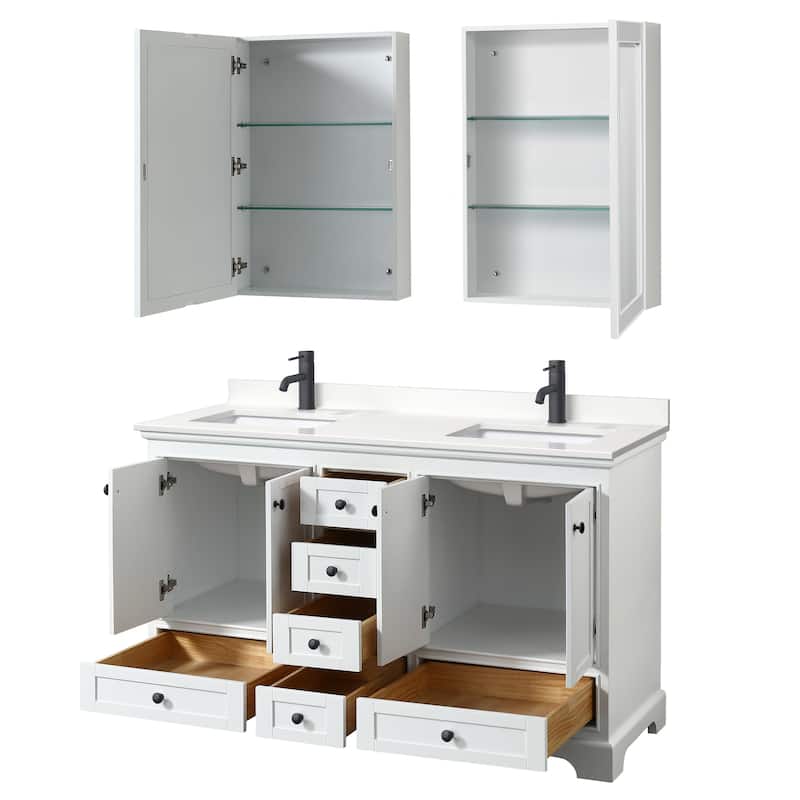 Deborah 60-inch Double Vanity, Quartz Top, Medicine Cabinets