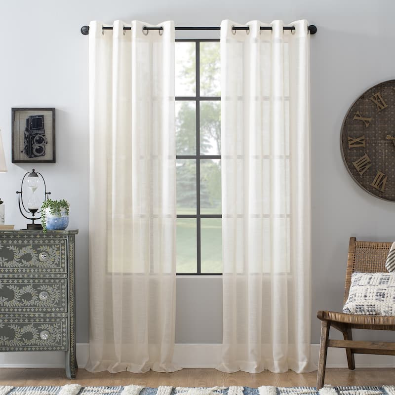 Archaeo Slub Textured Linen Blend Grommet Top Curtain, Single Panel - 52 x 95 - Ivory
